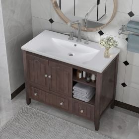 36" Bathroom Vanity with Ceramic Basin (Gray: Brown)