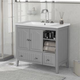 36" Bathroom Vanity with Ceramic Basin (Gray: Grey)