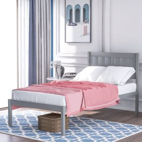 Wood Platform Bed Twin size Platform Bed with Headboard (Gray: Gray)