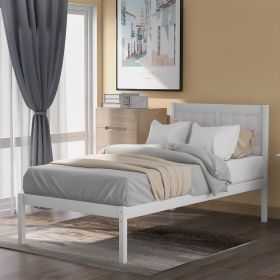 Wood Platform Bed Twin size Platform Bed with Headboard (Gray: White)