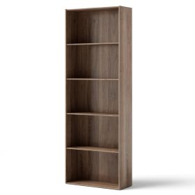 5-Shelf Wood Bookcase (Gray: Walnut)