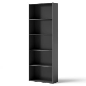 5-Shelf Wood Bookcase (Gray: Black)