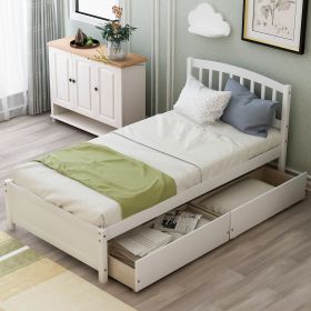 Wood Twin Platform Storage Bed Frame with Two Drawers (Gray: White)