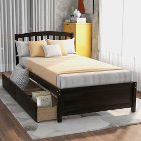 Wood Twin Platform Storage Bed Frame with Two Drawers (Gray: Espresso)