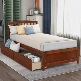 Wood Twin Platform Storage Bed Frame with Two Drawers (Gray: Walnut)