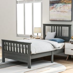 Wood Platform Bed with Headboard and Footboard, Twin (Gray: Gray)