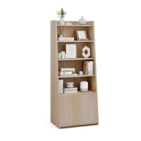 6-Tier Bookcase w/ 2 Adjustable Shelves and Flip Up Door (Gray: Natural)