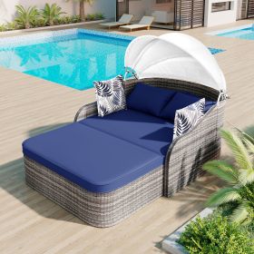 Outdoor Sunbed with Adjustable Canopy (Gray: Blue+Grey)