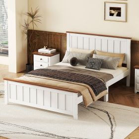 Full Size Platform Bed w/ Rectangular Headboard and Footboard (Gray: White)