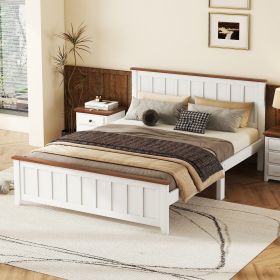 Queen Size Wood Platform Vintage Simple Bed Frame (Gray: White)