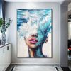 Hand Painted Oil Painting Abstract Nordic Light Blue Girl