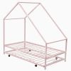 Metal House Bed With Trundle;  Twin Size House Bed