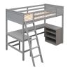 Twin size Loft Bed with Shelves and Desk;  Wooden Loft Bed with Desk