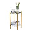 2-layer End Table with Tempered Glass and Marble Tabletop