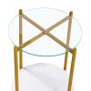 2-layer End Table with Tempered Glass and Marble Tabletop