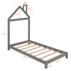 Twin Size Wood Platform Bed with House-shaped Headboard