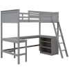 Twin size Loft Bed with Shelves and Desk;  Wooden Loft Bed with Desk