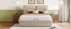 Upholstered Platform Queen Size Bed w/ Storage