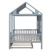 Full Size Wood House Bed With Twin Size Trundle