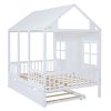 Full Size Wood House Bed With Twin Size Trundle