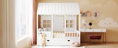 Full Size Wood House Bed With Twin Size Trundle