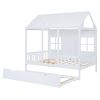 Full Size Wood House Bed With Twin Size Trundle