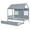 Full Size Wood House Bed With Twin Size Trundle