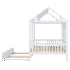 Full Size Wood House Bed With Twin Size Trundle