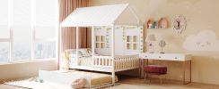 Full Size Wood House Bed With Twin Size Trundle