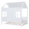 Full Size Wood House Bed With Twin Size Trundle