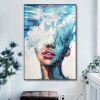 Hand Painted Oil Painting Abstract Nordic Light Blue Girl