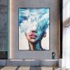 Hand Painted Oil Painting Abstract Nordic Light Blue Girl