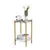 2-layer End Table with Tempered Glass and Marble Tabletop