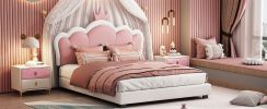 Full size Upholstered Princess Bed With Crown Headboard