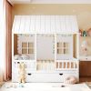 Full Size Wood House Bed With Twin Size Trundle