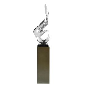 Chrome Flame Floor Sculpture With Stand, 65" Tall (Color: Gray)